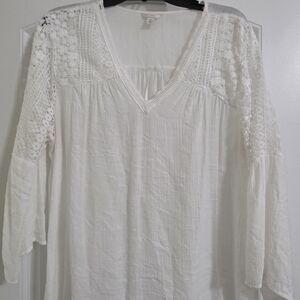 Cato White Crochet Accent Blouse
